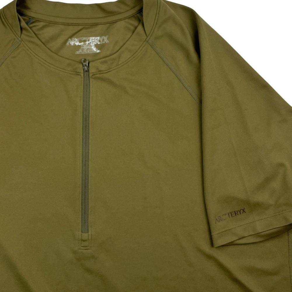 Arcteryx Mens Motus AR Zip Neck Short Sleeve Shirt Olive Green XL Hiking Trail
